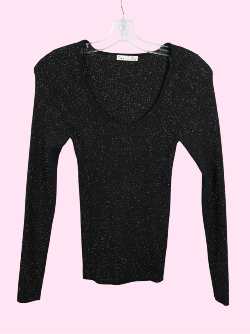 Dex Black Shimmer Knit Top Women’s Small Long Sleeve Fitted Party Y2K
